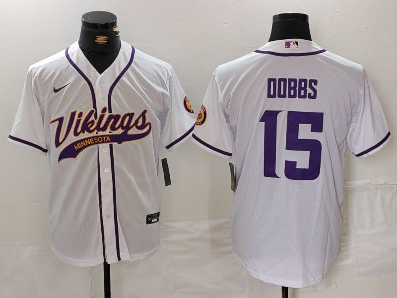 Men Minnesota Vikings #15 Dobbs White Joint Name 2024 Nike Limited NFL Jersey style 2